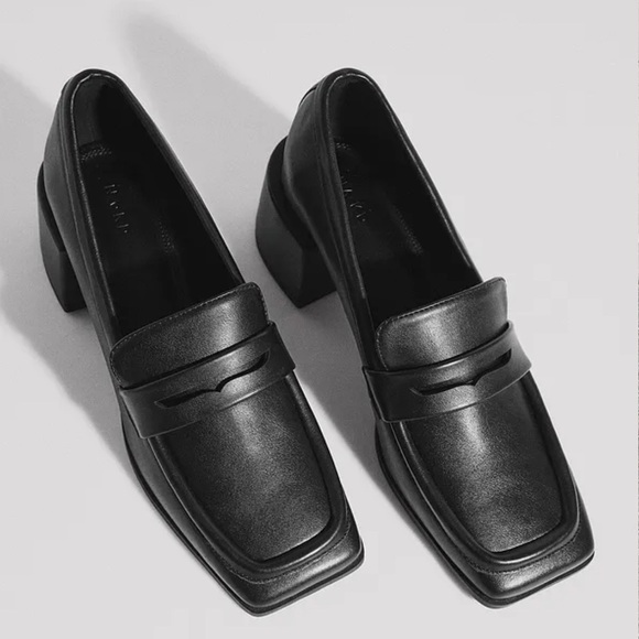 NA-KD Squared Toe Heeled Loafers - Picture 1 of 12